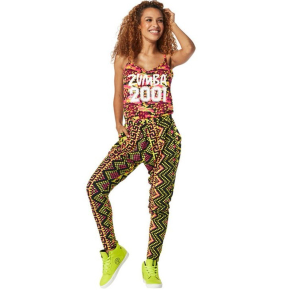 Zumba Pants - ZUMBA Wear Colorful Jumpsuit Spicy One Piece Athletic 2001 Y2K Dance Yoga Sz M